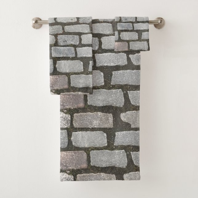 Stone Pathway Gray Cobblestone Street Sidewalk Badhandtuch Set (Insitu)