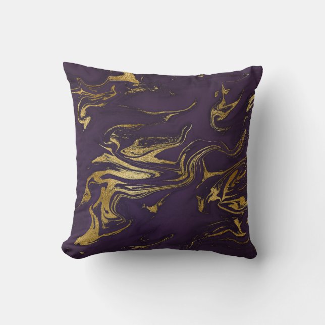Stone Plum Lila Earth Tones Gold-Marmor Kissen (Vorderseite)
