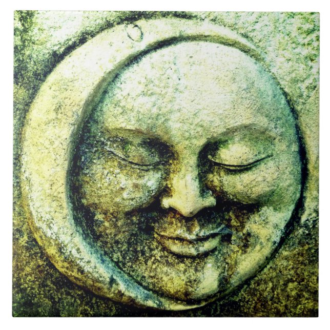 Stone schauen Mond und Sonne Gesicht Halbmond Fliese (Vorderseite)