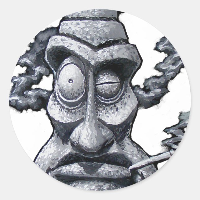 Stone Smoker Tiki Man Runder Aufkleber (Vorderseite)