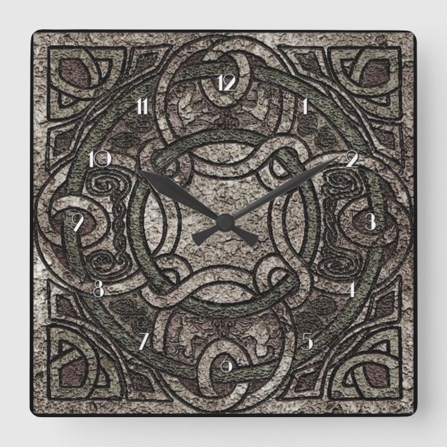 Stone Texture Celtic Knot Wall Clock Quadratische Wanduhr (Vorderseite)