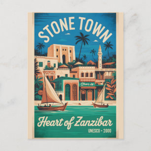 Stone Town Sansibar Retro-Reiseposter-Kunst Postkarte