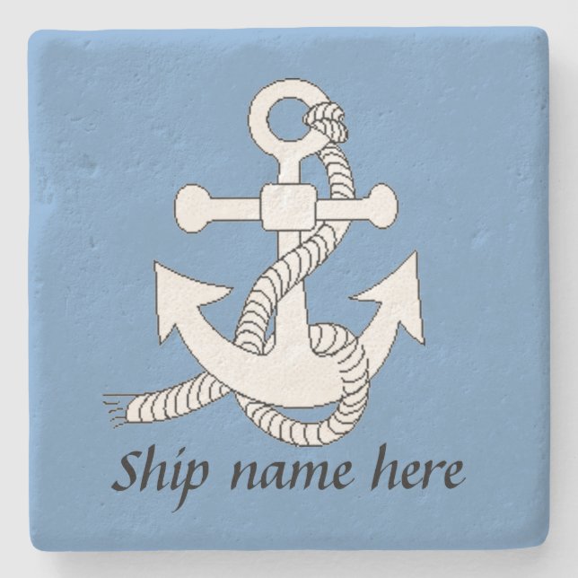 Stone Untersetzer - Anker und Name des Schiffes (Vorderseite)