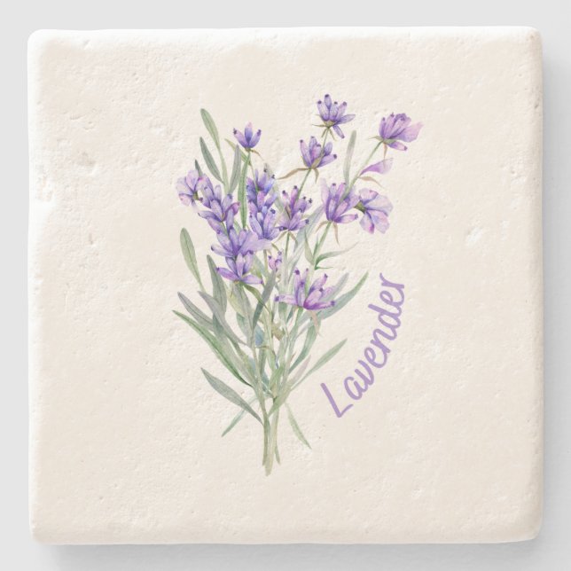 Stone Untersetzer, Lavender Wasserfarbe Blume Steinuntersetzer (Vorderseite)