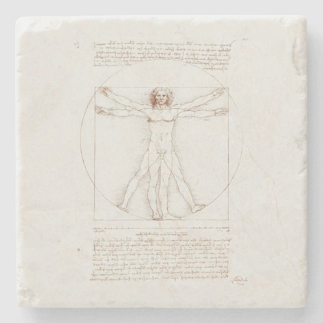 STONE UNTERSETZER: LEONARDO DA VINCI: VITRUVIAN MA STEINUNTERSETZER (Vorderseite)