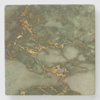 Stone Untersetzer Marble Green Gold Metall