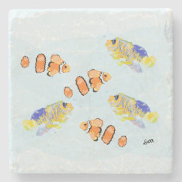 Stone Untersetzer: Tropische Fischschule Steinuntersetzer