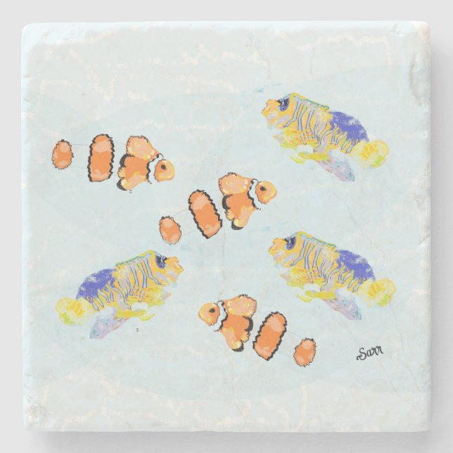 Stone Untersetzer: Tropische Fischschule Steinuntersetzer (Vorderseite)
