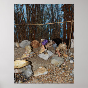 Stoneage-Kinder rutschen. Poster