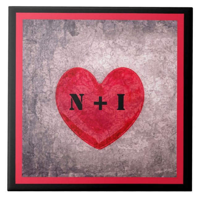 Stonealkes Herz in Karierter Schwarz-Rot-Monogramm Fliese (Vorderseite)