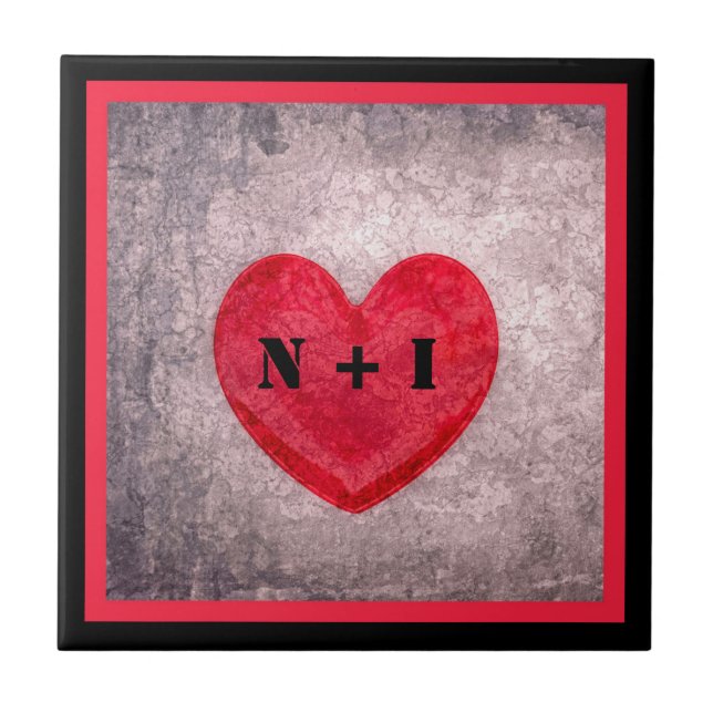 Stonealkes Herz in Karierter Schwarz-Rot-Monogramm Fliese (Vorderseite)