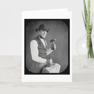 Stonecutter, der HolzhammerDaguerreotype 1850 hält Karte