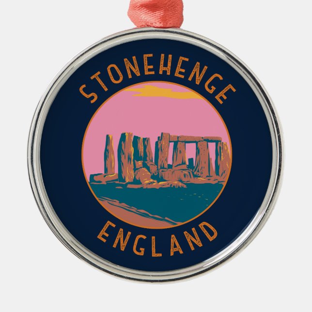 Stonehenge Retro Distressed Circle Ornament Aus Metall (Vorne)