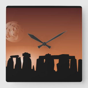 Stonehenge Stätte-Sonnenunterganguhr Quadratische Wanduhr