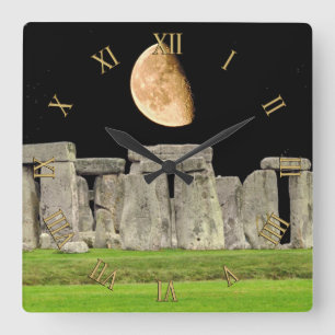 Stonehenge Stehend Stones bei Moonrise Quadratische Wanduhr