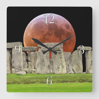 Stonehenge Stehend Stones & Blood Moon 2 Quadratische Wanduhr