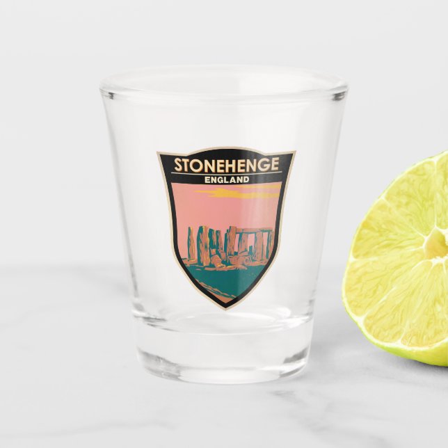 Stonehenge Travel Art Retro Illustration Schnapsglas (Vorderseite)