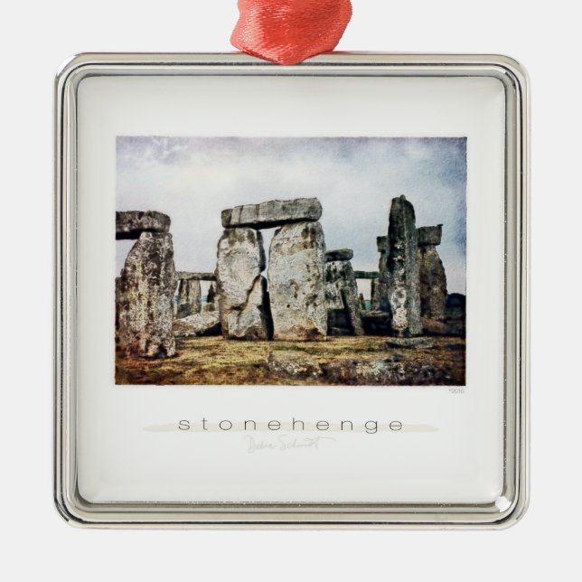 Stonehenge Watercolor Art Silbernes Ornament (Vorne)