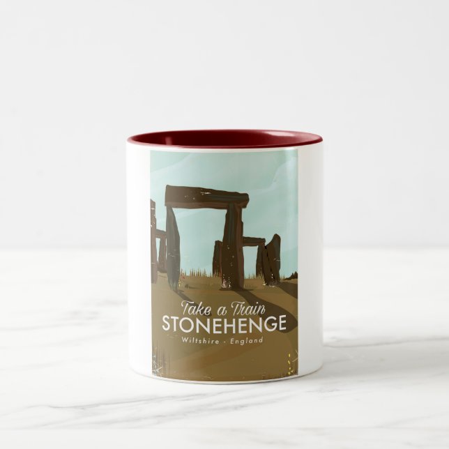 Stonehenge Wiltshire Train Poster Zweifarbige Tasse (Mittel)