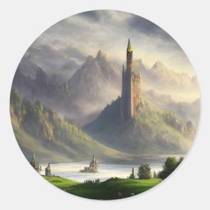 Stones Castles   Mittelalterliche Landschaft Runder Aufkleber
