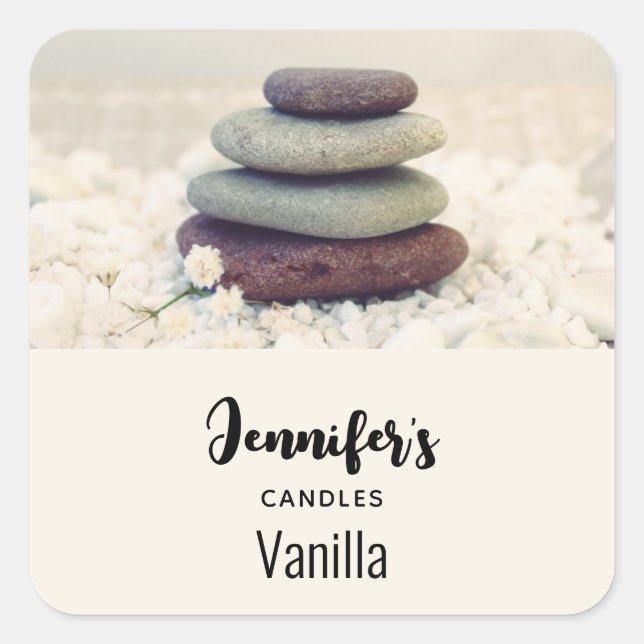 Stones Meditative Cairn Candle Business Quadratischer Aufkleber (Vorderseite)