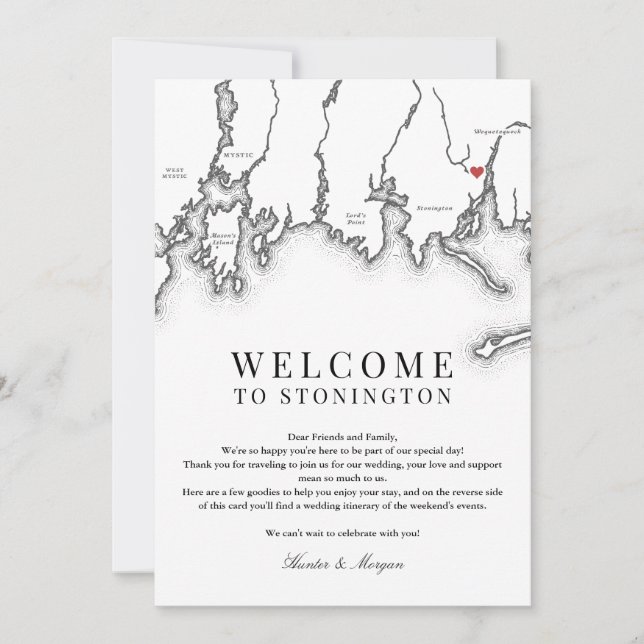 Stonington CT Wedding Welcome Letter Schwarz-weiß Dankeskarte (Vorderseite)