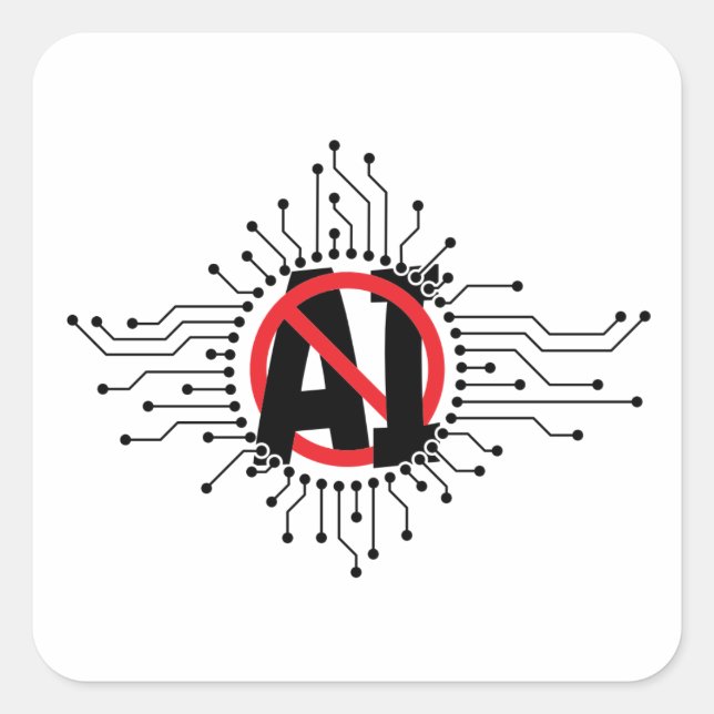 Stop, gebruik geen artificial intelligence, AI. Quadratischer Aufkleber (Vorderseite)