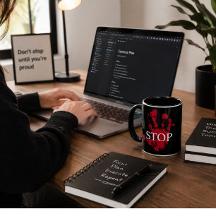 STOP" Roter Handabdruck Becher - Fester Protestbec Tasse