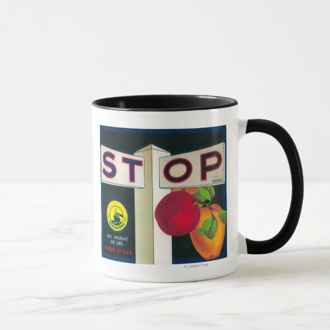 Stopp Apple Crate LabelCutler, CA Tasse (Rechts)