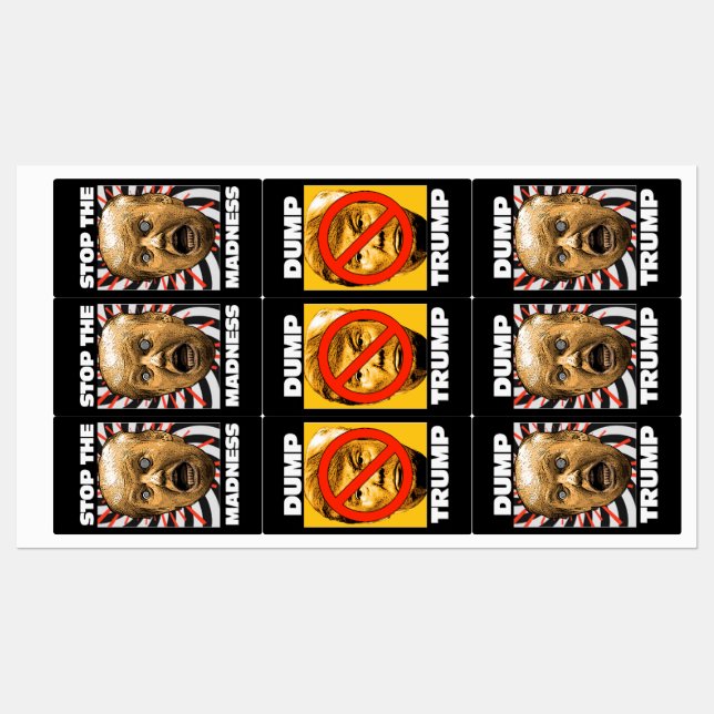 STOPP DIE MADNESS! DUMP TRUMP! ETIKETTEN (Blatt)