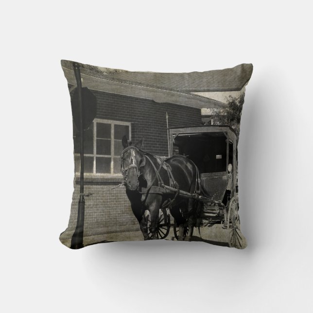 Stopp Für einen Zauber, Amish Buggy Pferd in sepia Kissen (Vorderseite)
