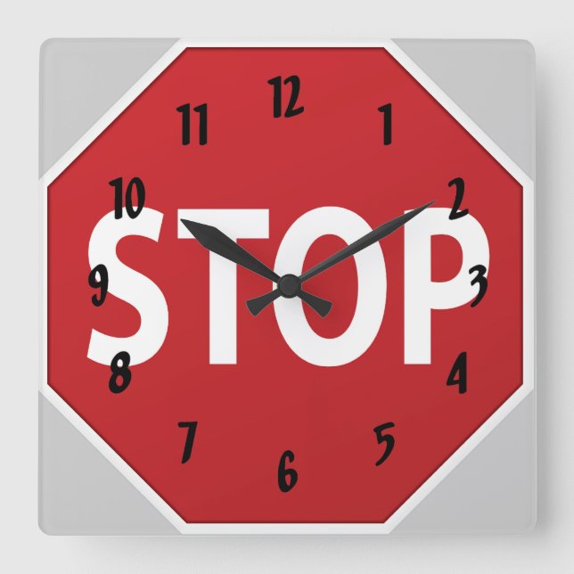 STOPP-Signatur-Wandleuchte Quadratische Wanduhr (Vorderseite)