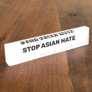 Stoppen des asiatischen Hasses, Schwarz-weißer Sch Namensplakette