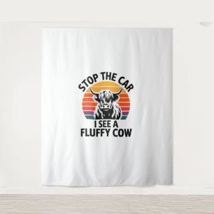 Stoppen Sie das Auto I sehen Fluffy Kuh Retro High Wandteppich