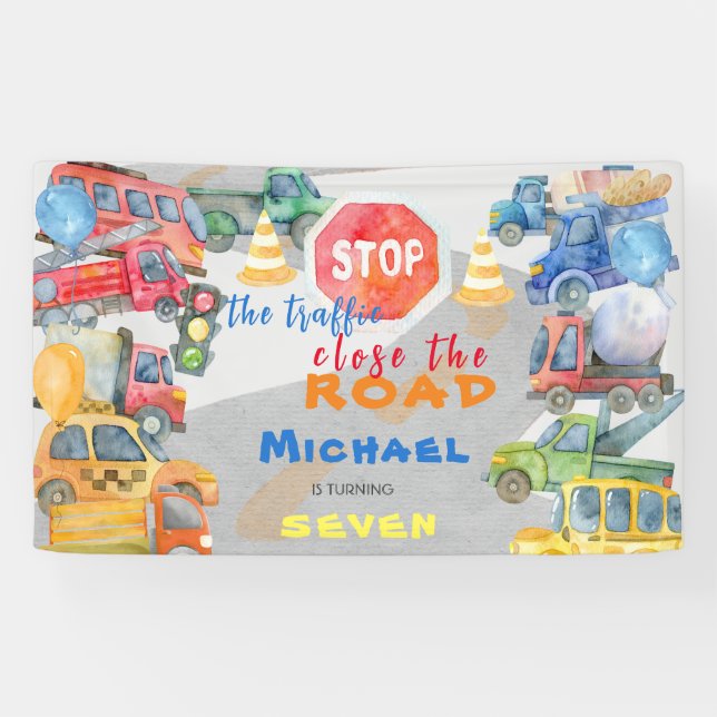 Stoppen Sie den Verkehr nah die Straßenautos Junge Banner (Horizontal)