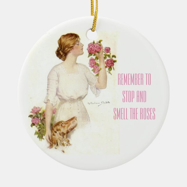 Stoppen Sie Geruch-Rosen-viktorianische Dame Keramik Ornament (Vorne)