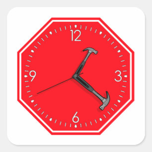 Stoppen Sie Hammer-Zeit-Zeichen-Uhr Quadratischer Aufkleber