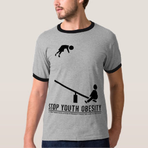 Stoppen Sie Jugend-Korpulenz (klaren schwarzen T-Shirt