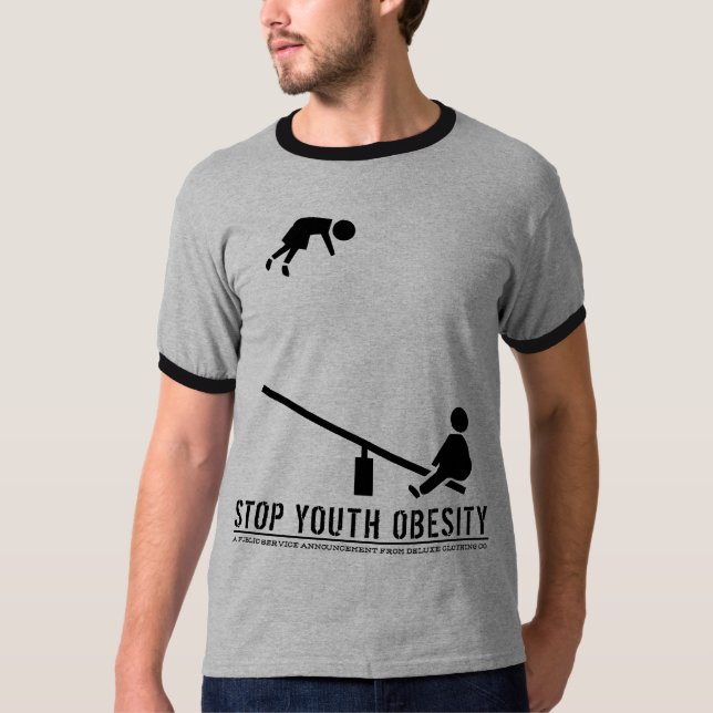 Stoppen Sie Jugend-Korpulenz (klaren schwarzen T-Shirt (Vorderseite)