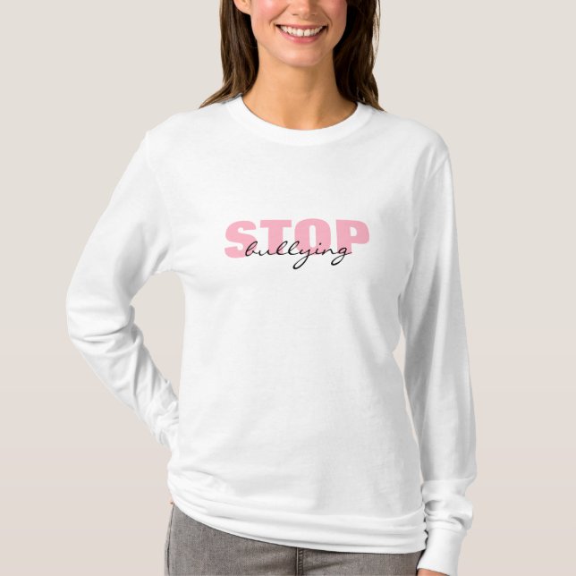 Stoppen Sie, rosa einfaches langes Hülsen-Shirt T-Shirt (Vorderseite)