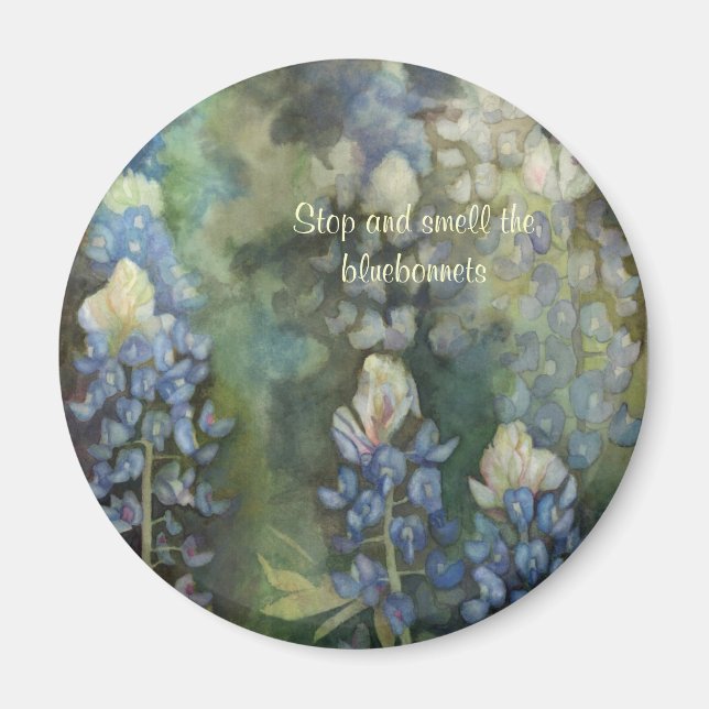Stoppen und riechen Sie die Bluebonnets Kühlschran Magnet (Vorne)
