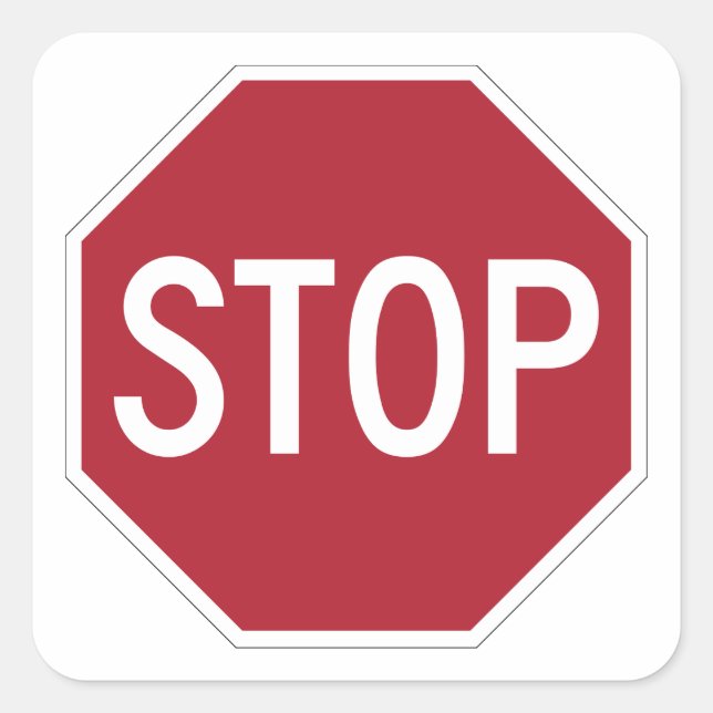 Stoppschild auf Weiß Quadratischer Aufkleber (Vorderseite)