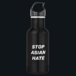 Stoppt das asiatische Hass, Schwarz-weiß Edelstahlflasche<br><div class="desc">Stopp Asian Hate, Schwarz-weiße Edelstahl-Wasserflasche Stopp Gewalt gegen asiatische Menschen, Stopp Covid 19 Corona Virus Hassverbrechen, AAPI Community</div>