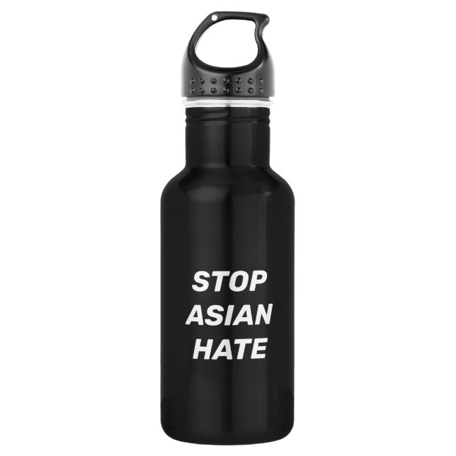 Stoppt das asiatische Hass, Schwarz-weiß Edelstahlflasche (Vorderseite)