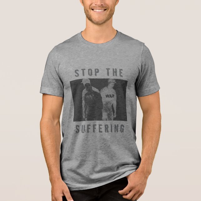"Stoppt das Leiden" Dunkelgrau-Schwarzer T - Shirt (Vorderseite)