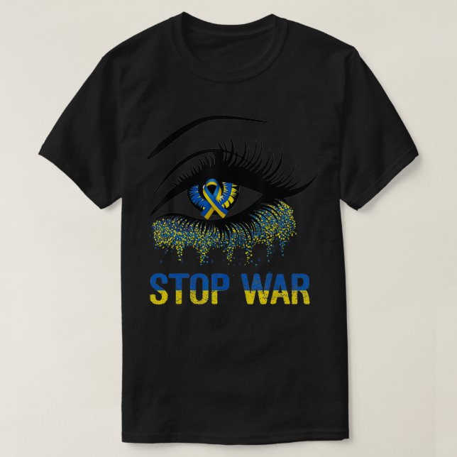 Stoppt den Krieg Ukraine Flag Band in der Augenunt T-Shirt (Design vorne)