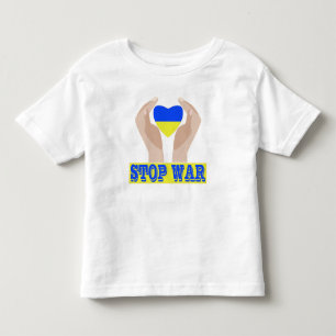 Stoppt den Krieg Ukrainische Flagge Herz in Händen Kleinkind T-shirt