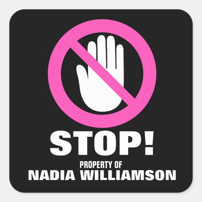 Stoppt die Warnfunktion Rosa individuelle Name-ID Quadratischer Aufkleber (Vorderseite)