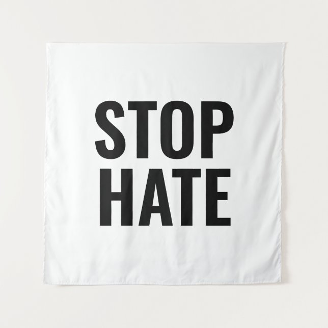 Stoppt Hass, Schwarz-weiß minimalistisches Zeichen Wandteppich (Vorderseite)