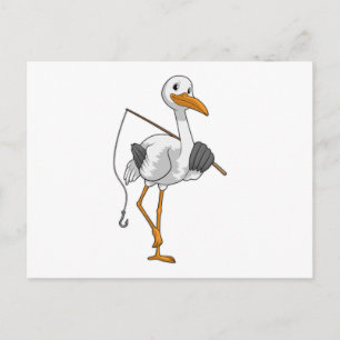 Storch als Fischer mit Angelrute Postkarte